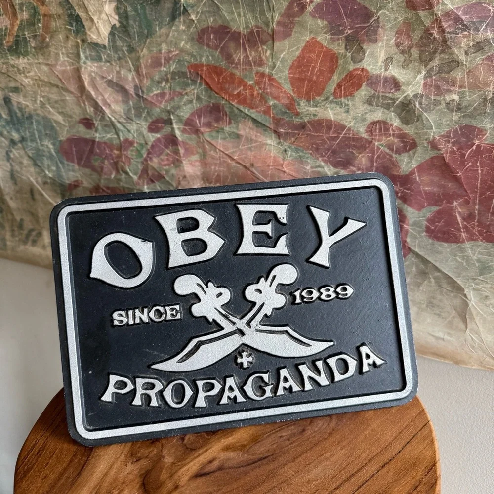 Obey Swords 2009 Shepard Fairey Die Cast Metal Sign Propaganda Plaque